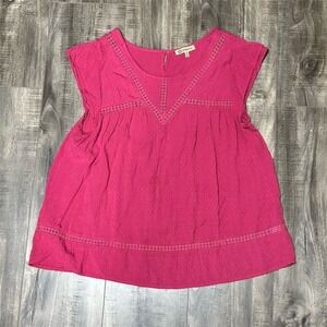 Democracy‎ Women's Pink Lace Trim Blouse Size S Short Sleeve Casual